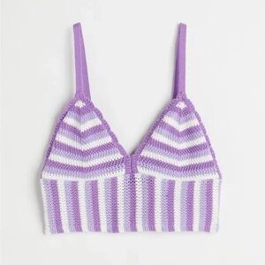 Crocheted Purple and White Striped Crop Tank